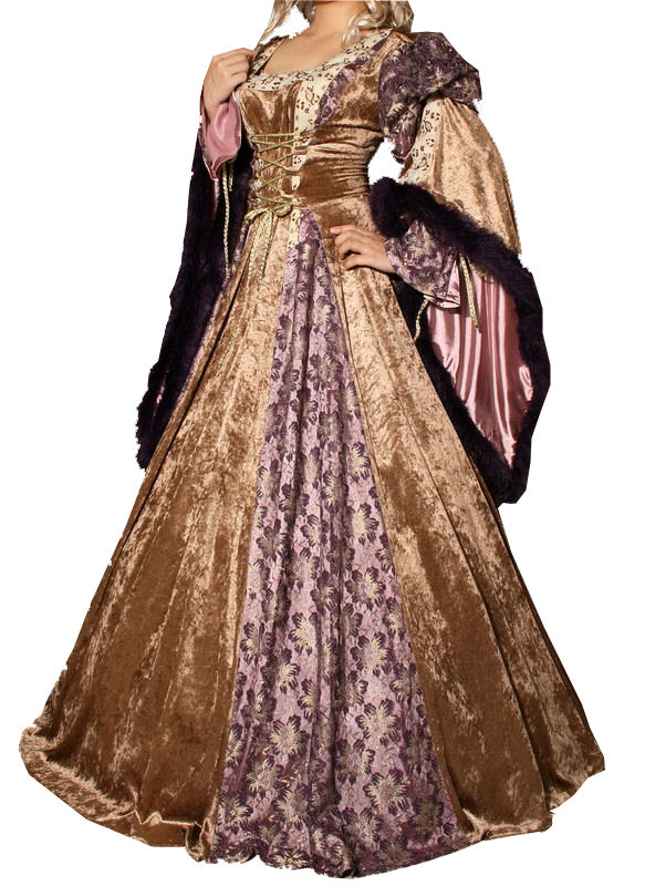 Ladies Deluxe Medieval Renaissance Costume And Headdress Image