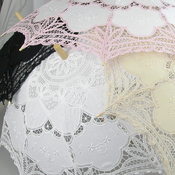 Ladies Cream Lacy Handmade Regency Victorian Parasol Image