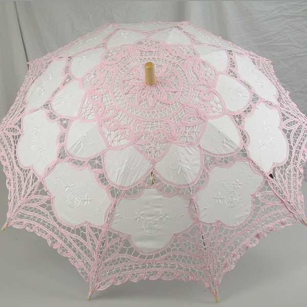 Ladies White And Pink Lacy Handmade Regency Victorian Parasol  Image