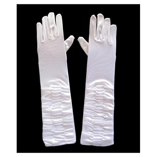 Ladies Long White Ruched Satin Over The Elbow Opera Gloves Image