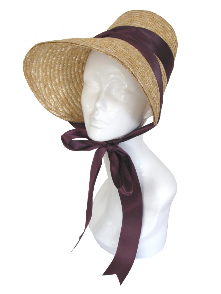 Ladies Jane Austen Regency Straw Poke Bonnet Image