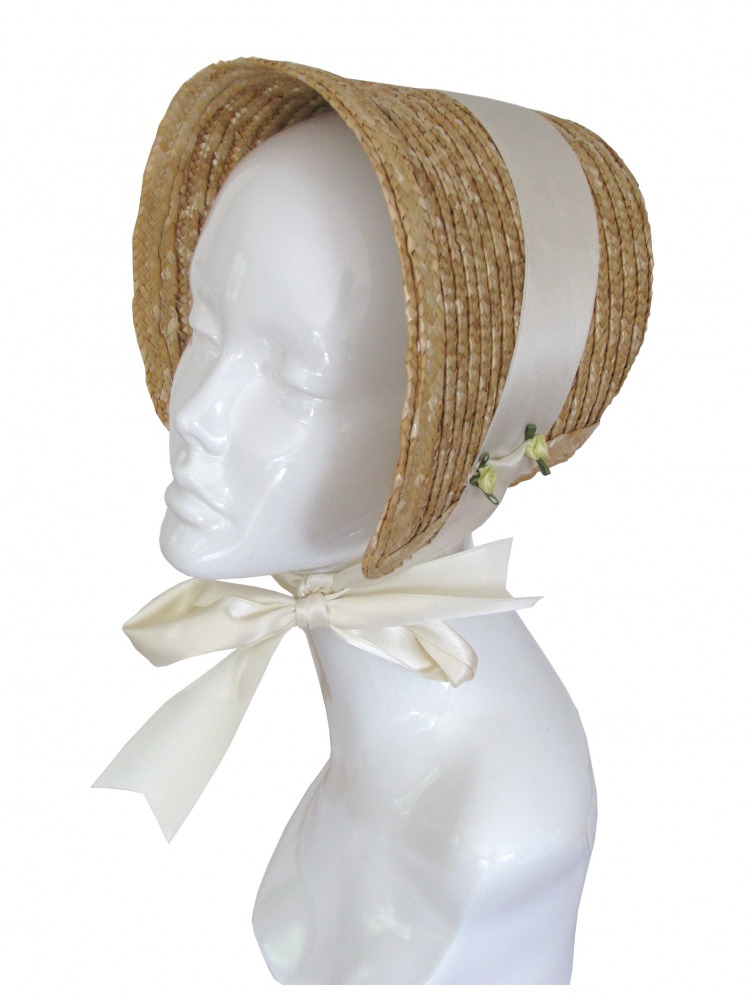 Ladies Jane Austen Regency Straw Poke Bonnet Image