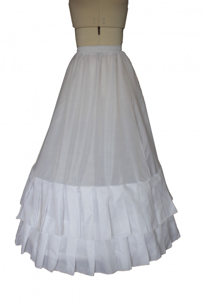 Ladies White Medieval Victorian Two Hoop Pleated Underskirt Image