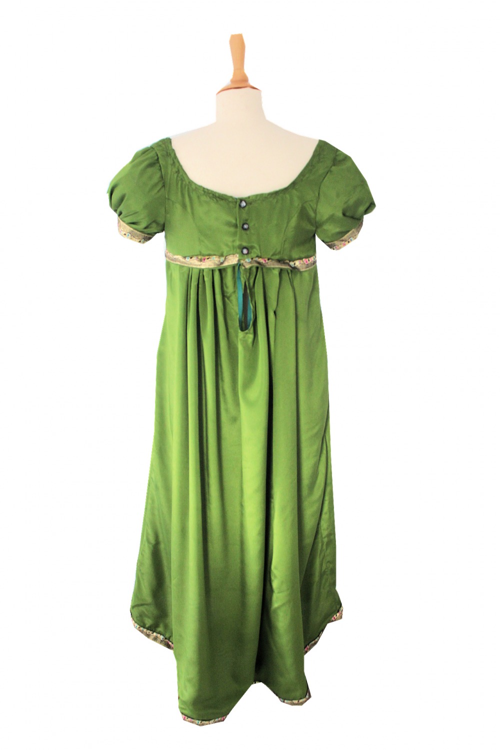 For Sale Ladies Regency 19th Century Jane Austen Pride And Prejudice Bridgerton Petite Olive Green Evening Gown Dress Size 10 UK Image