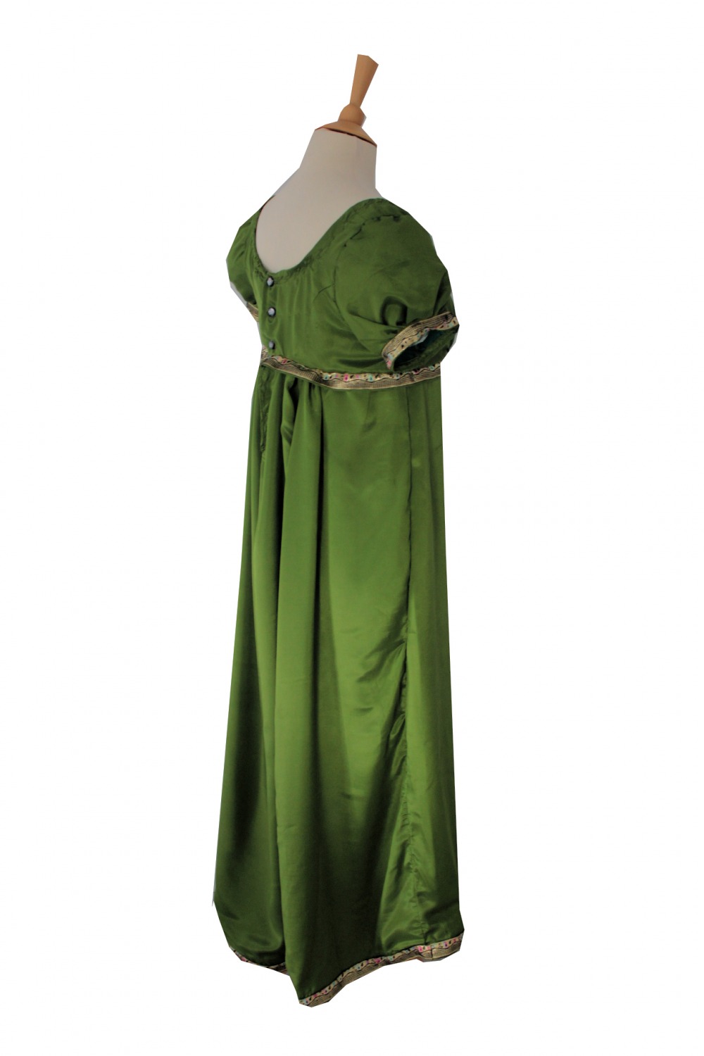 For Sale Ladies Regency 19th Century Jane Austen Pride And Prejudice Bridgerton Petite Olive Green Evening Gown Dress Size 10 UK Image