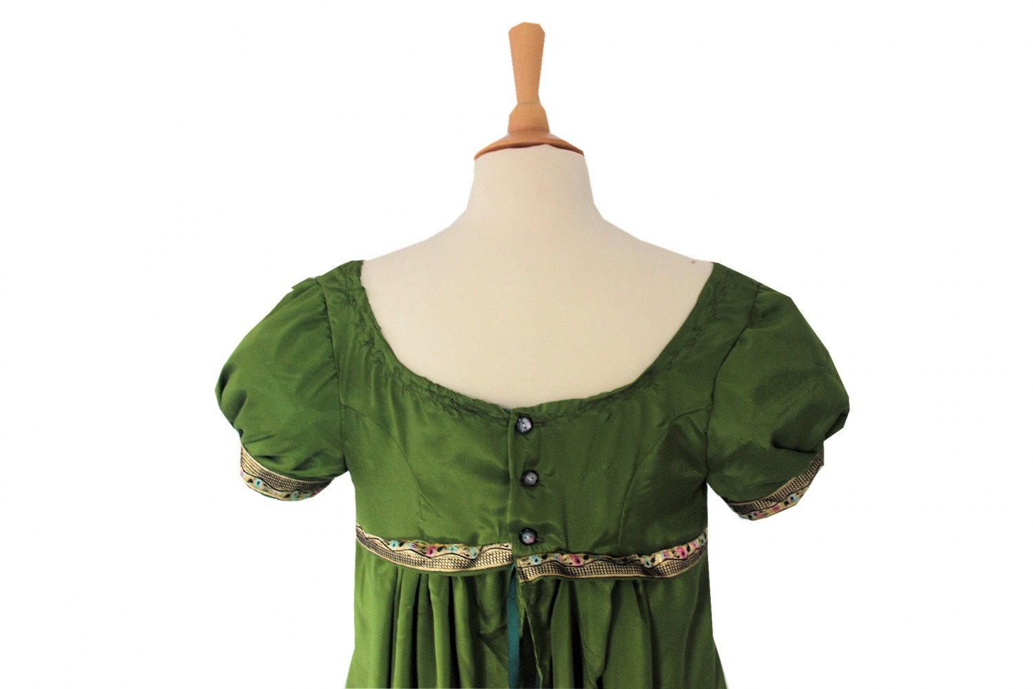For Sale Ladies Regency 19th Century Jane Austen Pride And Prejudice Bridgerton Petite Olive Green Evening Gown Dress Size 10 UK Image