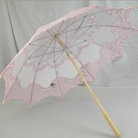 Ladies White And Pink Lacy Handmade Regency Victorian Parasol 