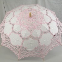 Ladies White And Pink Lacy Handmade Regency Victorian Parasol 