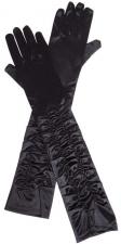 Ladies Long Black Ruched Satin Over The Elbow Opera Gloves