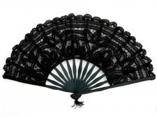 Ladies Black 18th Century Marie Antoinette Masked Ball Handmade Cotton Lace Fan
